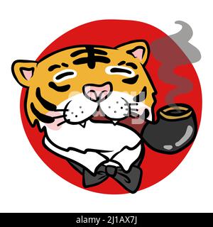 Gentleman Tiger rauchen Zigarre Cartoon Vektor Illustration Stock Vektor