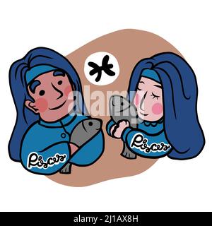 Niedliche Fische Horoskop Cartoon Vektor Illustration Stock Vektor