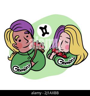 Niedliche Zwillinge Horoskop Cartoon Vektor Illustration Stock Vektor