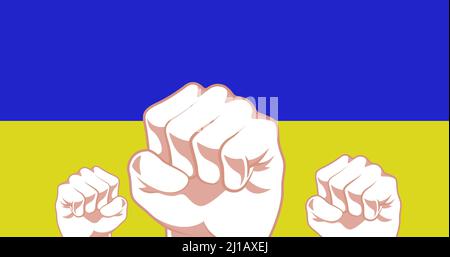 Bild der Fäuste über der Flagge der ukraine Stockfoto