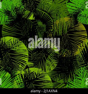 Nahtlose Hintergrund Handflächen Blätter auf einem schwarzen Hintergrund. Vektorgrafik Stock Vektor