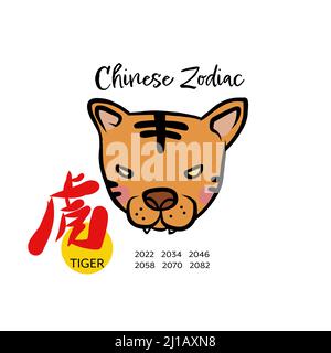Tiger chinesischen Tierkreis mit chinesischem Wort bedeuten Tiger Cartoon Vektor Illustration Stock Vektor