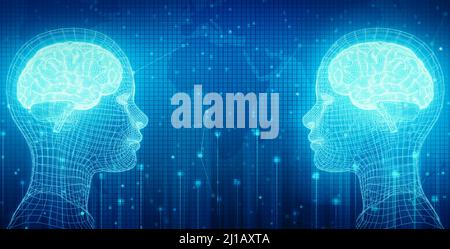 Modernes maschinelles Lernen und Technologie der künstlichen Intelligenz Abstrakter Hintergrund. Futuristische Roboter verbinden sich durch künstliche Intelligenz Stockfoto