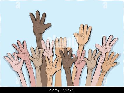 Hände hochgehoben, Vektorzeichnen Stock Vektor