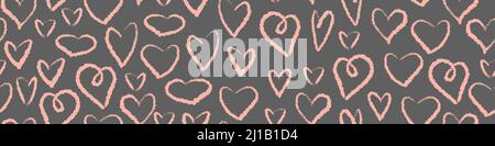 Nahtloses Muster mit handgezeichneten Grunge-Herzen. Liebe Hintergrund. Vektorgrafik. Stock Vektor