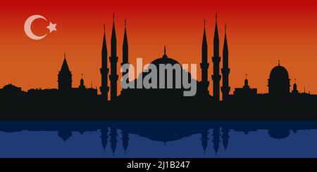 Istanbul Silhouette auf Sonnenuntergang Hintergrundkomposition Stock Vektor