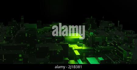 Innovative Informationstechnologie futuristische Datenblöcke saubere grüne Farben Display-Hintergrund für Technologie Digital Gaming Hintergrund 3D Illustrationo Stockfoto