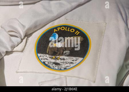 SPACESUIT GETRAGEN IM APOLLO 11, SCHWEIZERISCHES VERKEHRSHAUS DES SCHWEIZ, LUCERNE, KANTON LUCERNE, SCHWEIZ Stockfoto