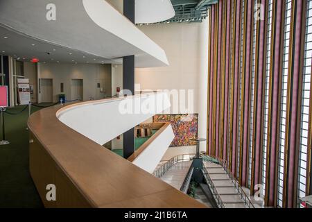 EINGANGSHALLE IM HAUPTSITZ DER VEREINTEN NATIONEN IN NEW YORK, FRIEDEN IN DER WELT, UNO, MIDTOWN MANHATTAN, NEW YORK CITY, NEW YORK, USA Stockfoto