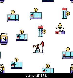 Energie Elektrizität Und Treibstoffleistung Vektor Nahtloses Muster Stock Vektor