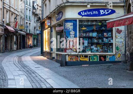 UNIVERS BD (COMICSTRIPS), AMBIENTE IN DER RUE FROIDE, CAEN, CALVADOS, NORMANDIE, FRANKREICH Stockfoto