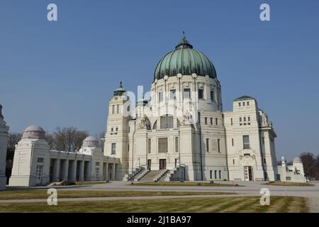 Wien, Österreich. Der zentrale Friedhof in Wien. Die Friedhofskirche von St. Charles Borromeo Stockfoto