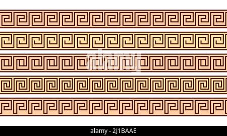 Nahtlose Mäander-Muster. Griechische Meandros, Bund oder Schlüssel. Farbige Ornamente für Bordüren im Stil von Acient Griechenland. Vektorgrafik Stock Vektor