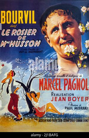 POSTER FÜR DEN FILM „LE ROSIER DE MADAME HUSSON“ VON JEAN BOYER, GEDREHT 1950 MIT BOURVIL UND DIALOKOS VON MARCEL PAGNOL, BASIEREND AUF EINER KURZGESCHICHTE VON GUY DE MAUPASSANT Stockfoto