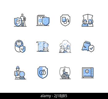 Versicherungskoffer - modernes Liniendesign Stil Icons gesetzt Stock Vektor