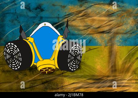 tornado vor dem Hintergrund der Flagge der ukraine. Stockfoto