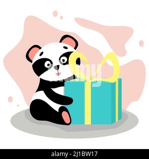 Netter lustiger Panda mit einer Geschenkbox Stock Vektor
