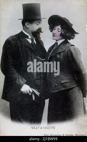 Porträt der französischen Autorin Sidonie Gabrielle Colette (1873 - 1954) mit ihrem ersten Ehemann Henri Gauthier-Villars, dessen Spitzname 'Willy' Stockfoto