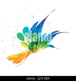 Stilisierter Vogel, Fantasy-Vogel, abstrakt gezeichneter Vogel, Vogel im Flug, Vektorbild, Mehrfarbiger Vogel Stock Vektor