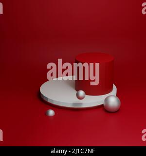 3D Rendering Illustration abstrakte geometrische Form Hintergrund Podium Vorlage für Präsentation rote Farbe Stockfoto
