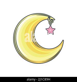 Mond und Stern. Gelbes Mondsymbol für die Nacht. Piktogramm aus Halbmond und Stern. Logo für Schlaf und Baby. Himmelssymbol auf weißem Hintergrund isoliert Stock Vektor