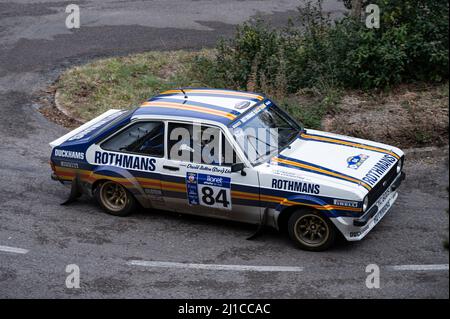 Nahaufnahme eines Ford Escort RS1800 MK II während einer Kundgebung in Lloret de Mar, Spanien Stockfoto