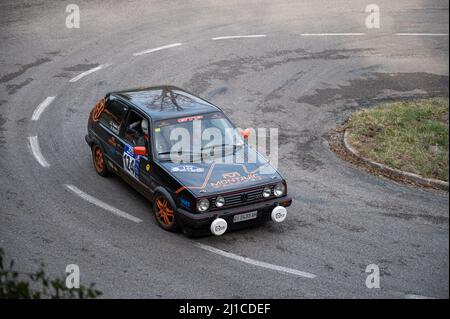 Eine Nahaufnahme eines Volkswagen Golf GTI MKII in 9 Lloret de Mar Asphalt Rallye Stockfoto