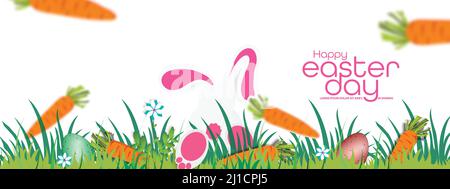 Vektor Illustration von Osterplakat und Banner-Vorlage mit Ostereiern mit Karotten auf weißem Hintergrund. Stock Vektor