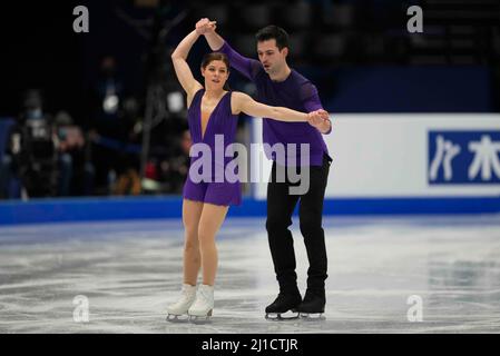 Sud de France Arena, Montpellier, Frankreich. 24. März 2022. Miriam Ziegler und Severin Kiefer aus Österreich während der Pairs Free Skating, World Figure Skating Championship in der Sud de France Arena, Montpellier, Frankreich. Kim Price/CSM/Alamy Live News Stockfoto