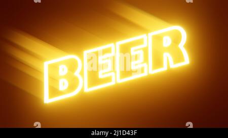 Illuminated Beautiful Neon Word Beer, Illustration Abstract 3D Render Stockfoto