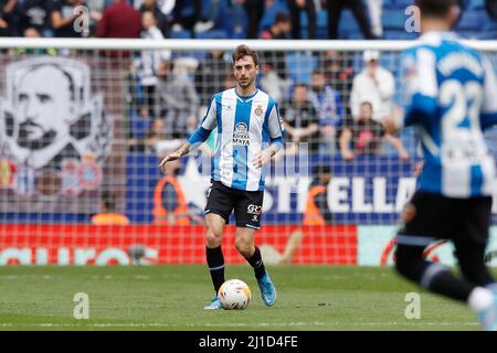 Barcelona, Spanien. 20. März 2022. Fernando Calero (Espanyol) Fußball/Fußball: Spanisches 'La Liga Santander'-Spiel zwischen RCD Espanyol 1-0 RCD Mallorca im RCDE-Stadion in Barcelona, Spanien. Quelle: Mutsu Kawamori/AFLO/Alamy Live News Stockfoto