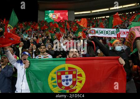 Porto, Portugal. 24. März 2022. Portugals Fans beim Fußballspiel der FIFA-Weltmeisterschaft 2022 zwischen Portugal und der Türkei im Dragao-Stadion in Porto, Portugal, am 24. März 2022. (Bild: © Pedro Fiuza/ZUMA Press Wire) Stockfoto