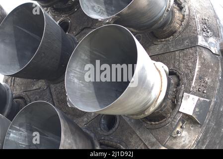 Abluftdüsen von SpaceX Falcon auf dem Display im NASA Space Center Houston Stockfoto