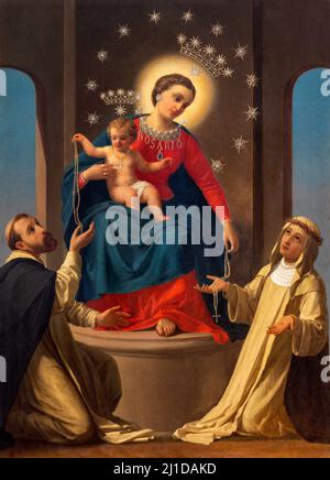 MONOPOLI, ITALIEN - 6. MÄRZ 2022: Gemälde der Madonna mit den Karmelitanen St. Johannes vom Kreuz und St. Theresia von Avilla in der Kirche Santa Theresia Stockfoto