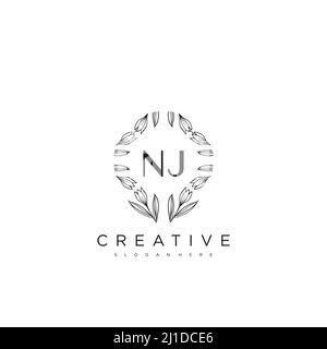 NJ Initial Letter Flower Logo Template Vektor Premium-Vektor Stock Vektor