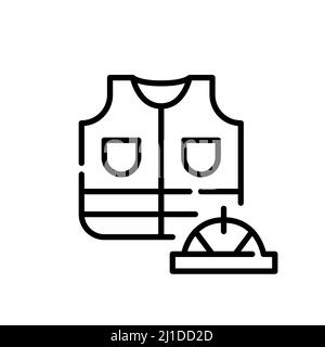 Hut und reflektierende Jacke für Bauarbeiter. Pixel Perfect, bearbeitbares Kontursymbol Stock Vektor