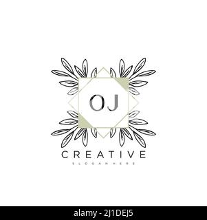 OJ Initial Letter Flower Logo Template Vektor Premium-Vektor Stock Vektor