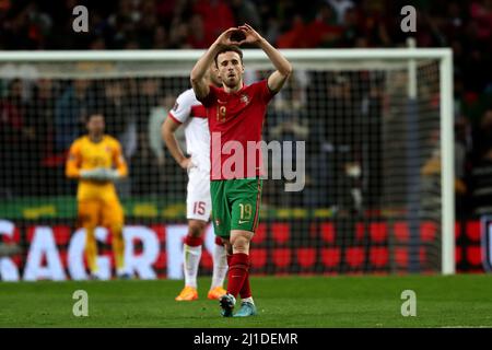 Porto. 24. März 2022. Der Portugiesen Diogo Jota feiert am 24. März 2022 im Dragao-Stadion in Porto, Portugal, ein Tor während der FIFA-WM-Qualifikation 2022 zwischen Portugal und der Türkei. Quelle: Pedro Fiuza/Xinhua/Alamy Live News Stockfoto