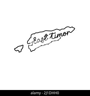 Karte mit dem handgeschriebenen Namen des Landes in Osttimor. Kontinuierliche Linienzeichnung des patriotischen Heimatzeichens. Eine Liebe für eine kleine Heimat. T-Shirt-Print i Stock Vektor