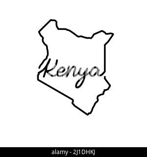 Kenya skizzieren Karte mit dem handschriftlichen Landesnamen. Kontinuierliche Linienzeichnung des patriotischen Heimatzeichens. Eine Liebe für eine kleine Heimat. Idee mit T-Shirt-Druck. Stock Vektor