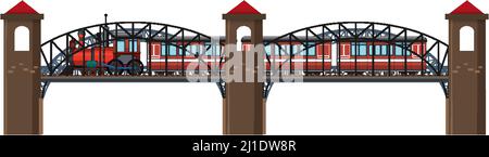Isolierte Dampflokomotive auf Brücke Abbildung Stock Vektor