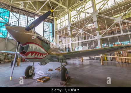 Hawaii, Vereinigte Staaten - August 2016: Curtiss P-40E Warhawk einmotorige Verfolgungsjäger- und Bodenangriffsflugzeug von 1938 der Royal Canadian Air Stockfoto