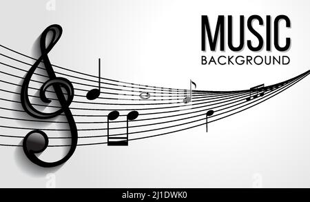 Schriftdesign für Wortmusik mit Noten auf weißem Hintergrund Stock Vektor