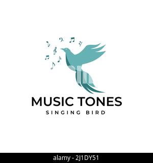 Vögel singen auf Baum schöne Melodie mit musikalischen Notizen Logo Design Konzept Vektor Flying Bird Logo Illustration emittierende Noten, schön Stock Vektor