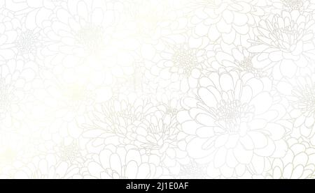 Luxuriöse Art déco-Chrysantheme aus hellem Silber, handgezeichnete Linienkunst auf weißem Hintergrund. Tapetendesign für Print, Poster, Cover, Banner, Stoff, Einladung. Digitale Vektordarstellung. Stock Vektor