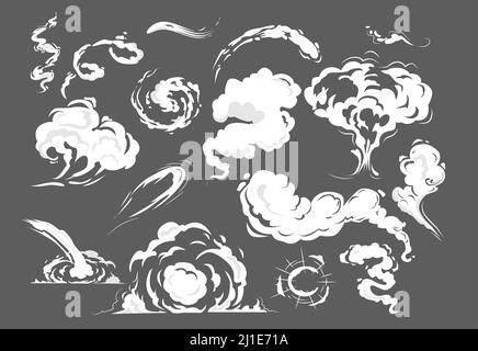 Comic Smoke Puffs Set. Wolke, Wind, Bombe. Rauchkonzept. Cartoon Blast Vektor Illustrationen können für Themen wie Explosion, Gas, Dampf, Dampf verwendet werden Stock Vektor