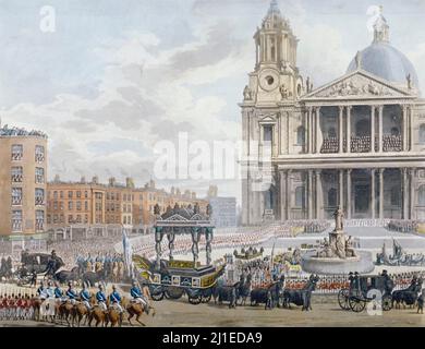 HORATIO NELSON (1758-1805) Offizier der Royal Navy. Seine Beerdigung Cortege Ankunft in St. Paul's am 9. Januar 1806. Stockfoto