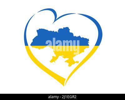 Ukrainische Karte mit Flagge im Herzen. Abstrakte patriotische ukrainische Flagge mit Liebessymbol. Blau und gelb konzeptionelle Idee - mit Ukraine im Vektor-Herz Stock Vektor