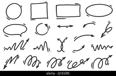 Setzen Sie Pfeile und geometrische Rahmen Doodle schriftlich handgezeichneten Design Vektor Illustration Stock Vektor