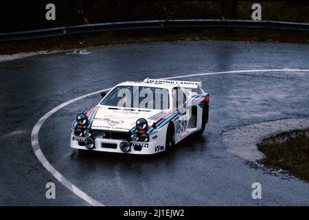 Marku Alen (FIN) Ilkka Kivimaki (FIN) Riccardo Patrese (ITA) Lancia Beta Montecarlo Turbomotor mit GR6 1. Stellungen Stockfoto